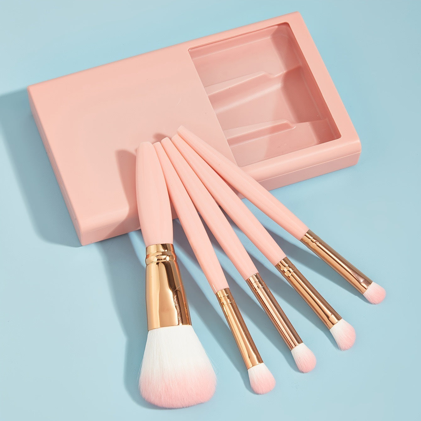 5 Mini Makeup Brushes + Mirror Set