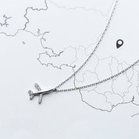 Silver Airplane Necklace with Zirconia Stone