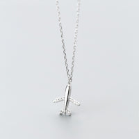 Silver Airplane Necklace with Zirconia Stone