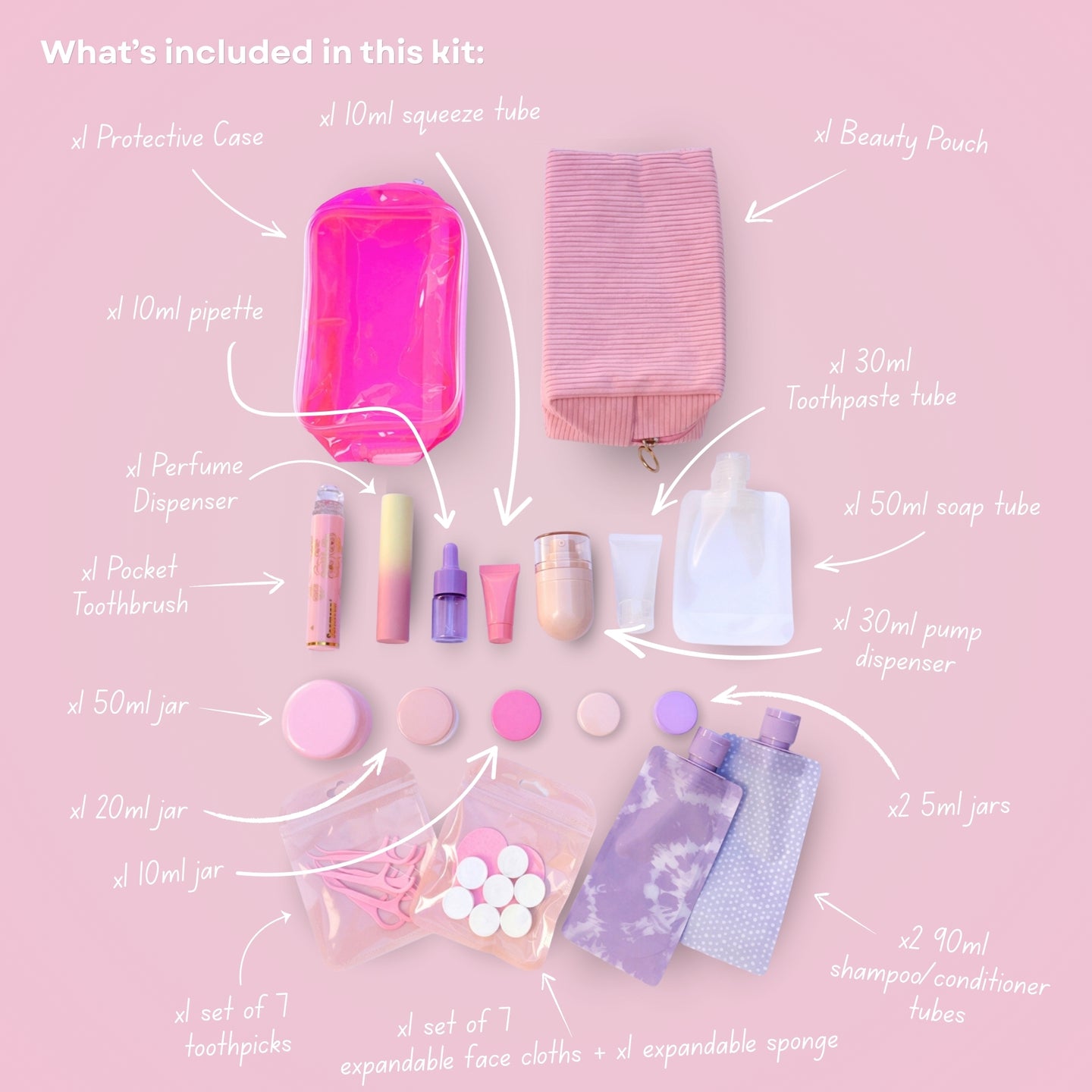 LOLA Essentials Refillable Travel Kit - Pink