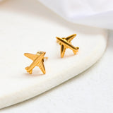 Gold airplane stud earrings made of stainless titanium steel