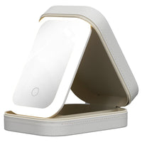 Makeup Organizer With LED Mirror in white on white background