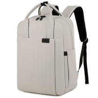 White backpack with black straps on a white background