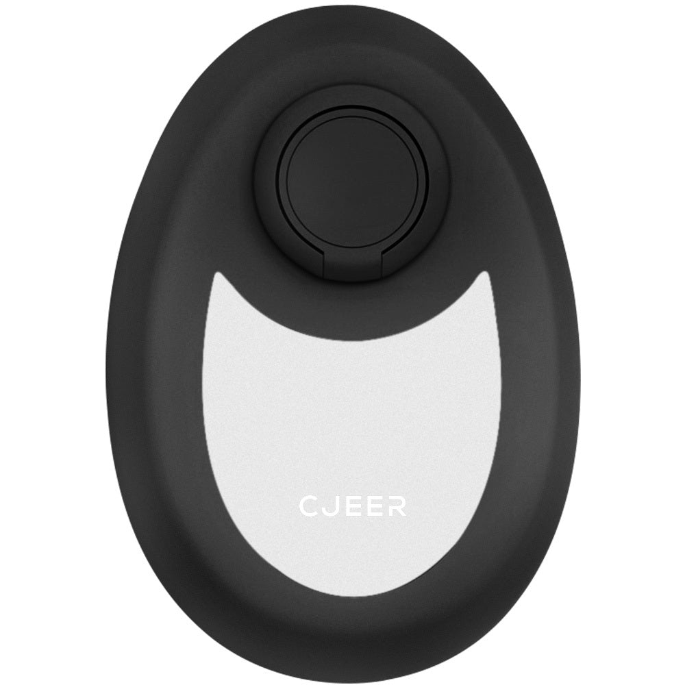 Crystal smooth skin hair remover with nano-glass surface in black, compact handheld hair removal tool with ergonomic finger ring, shown in a clean minimalist setting.