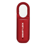 Red smart fingerprint lock with 'SMART LOCK' branding on a white background
